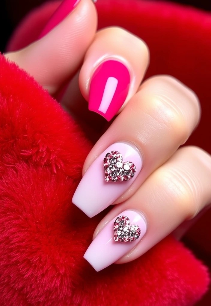 15 Cute Valentine Nail Designs to Impress Your Sweetheart (And They’re So Easy!) - 10. Sparkly Heart Accents