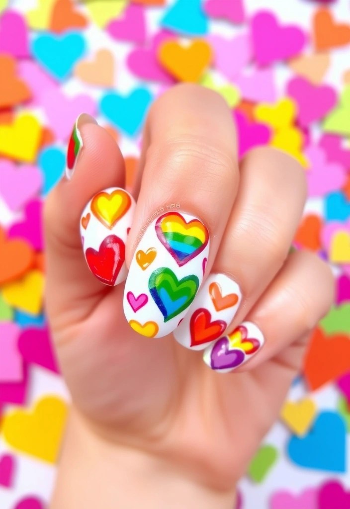 15 Cute Valentine Nail Designs to Impress Your Sweetheart (And They’re So Easy!) - 14. Rainbow Hearts