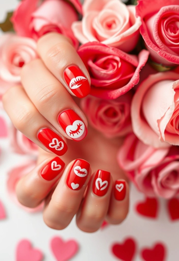 15 Cute Valentine Nail Designs to Impress Your Sweetheart (And They’re So Easy!) - 8. Kisses & Hugs