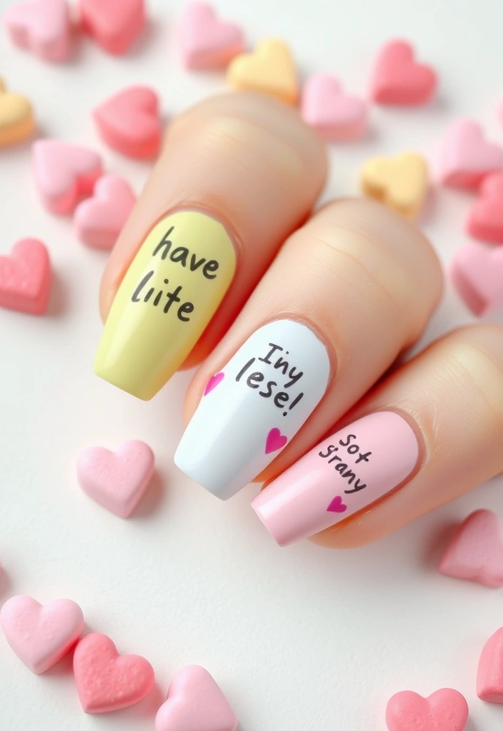 15 Cute Valentine Nail Designs to Impress Your Sweetheart (And They’re So Easy!) - 9. Sweet Candy Hearts